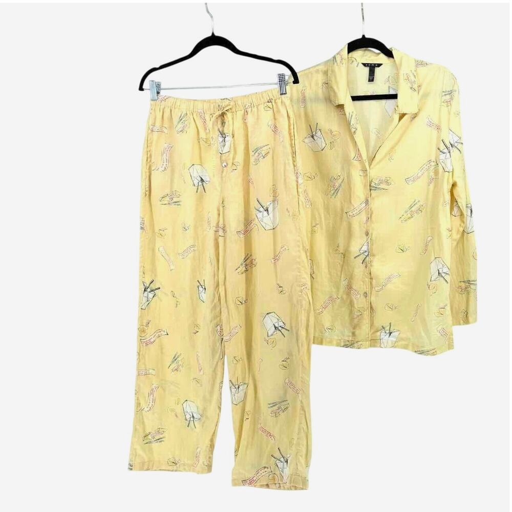 Soma Women's Yellow Chinese Takeout Print 2-Piece Pajamas - Size 1 (Small)